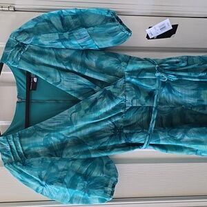 MAISON TARA BRAND WOMEN'S SHORT AQUA TEAL SHORT SLEEVES DRESS SIZE 10